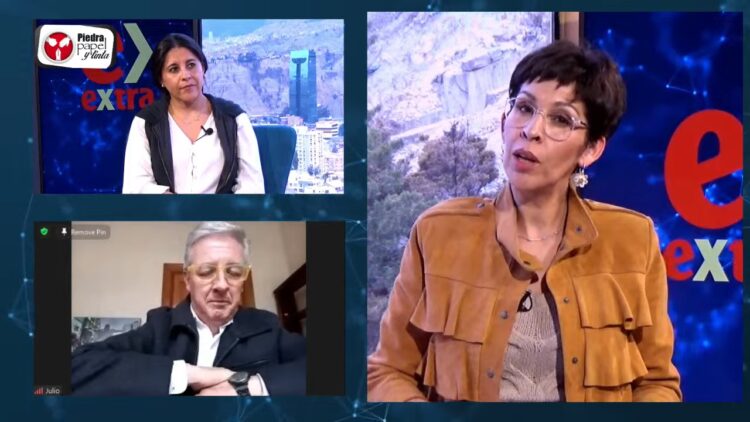 La directora de La Razón, Claudia Benavente, en entrevista con Bejarano y Peñaloza. Foto: La Razón.