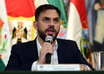 El ministro Del castillo durante una conferencia de prensa. Foto: Archivo La Razón.