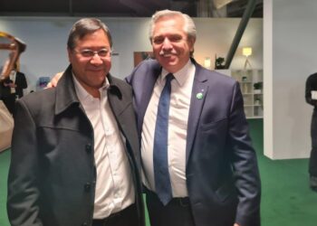 Los presidentes Luis Arce y Alberto Fernández, en su encuentro de este jueves. Foto: Luis Arce-Twitter