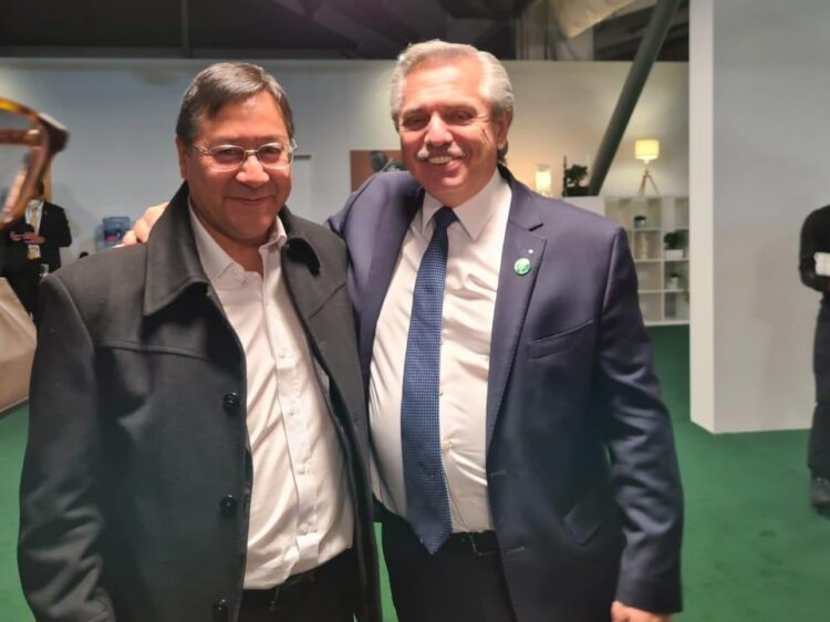 Los presidentes Luis Arce y Alberto Fernández, en su encuentro de este jueves. Foto: Luis Arce-Twitter
