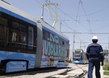 El vagón grafiteado por dos hombres encapuchados. Foto: APG