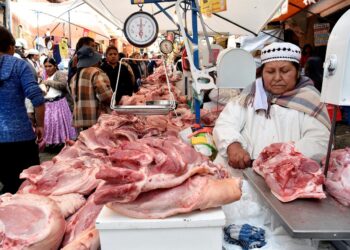 Una comerciante ofrece carne de cerdo, una opción para los platos en Año Nuevo. Foto: Archivo