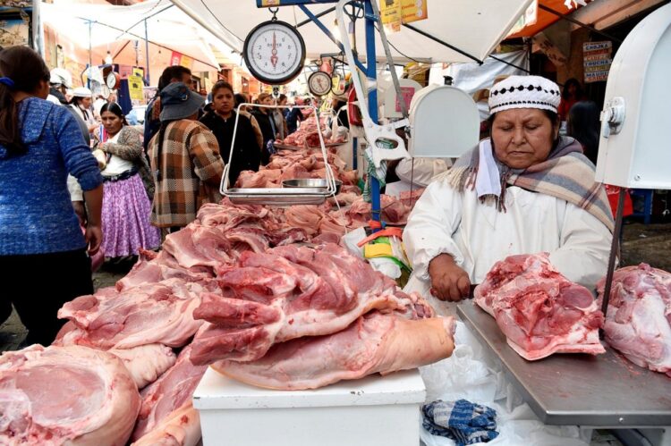 Una comerciante ofrece carne de cerdo, una opción para los platos en Año Nuevo. Foto: Archivo