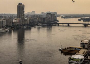 Un pájaro sobrevuela el río Nilo, entre la capital de Egipto, El Cairo, y la ciudad de Giza, a la derecha. Egipto es sede del COP27. Foto: AFP.