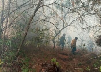 Una vista del incendio en Samaipata. Foto: Gobernación de Santa Cruz