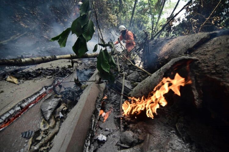Un equipo conjunto ayuda a sofocar los incendios en los Yungas. Foto: APG