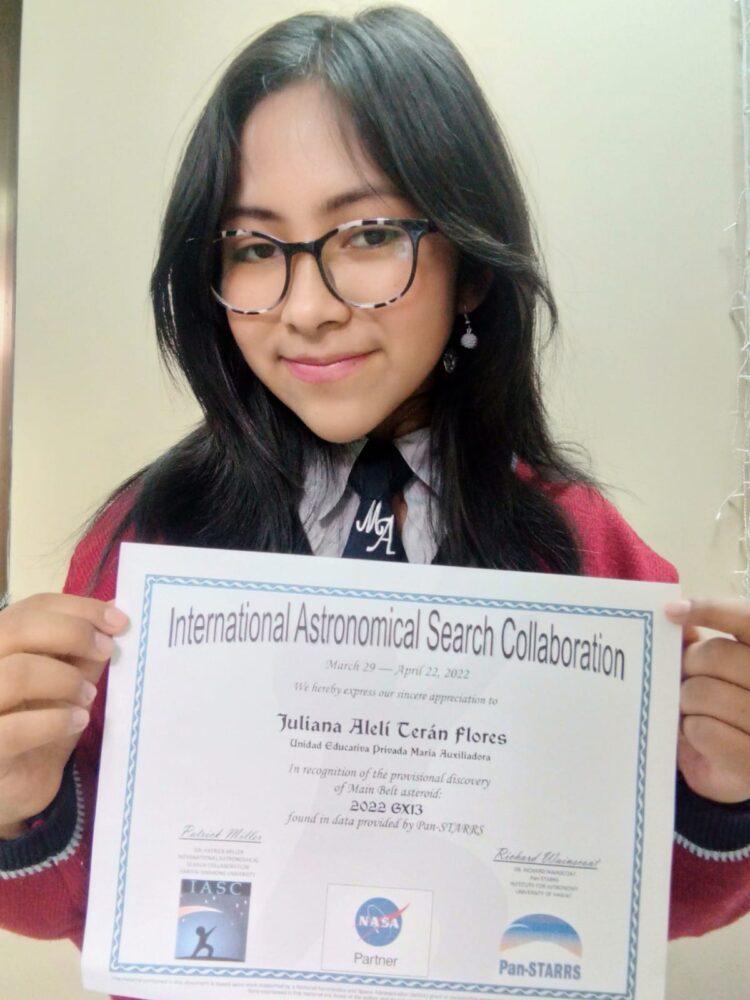 Juliana Terán, la boliviana que descubrió el asteroide y fue reconocida por la NASA. Foto: Ludving Cano