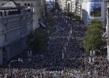 Los miles de manifestantes protestan la mala situación de la salud en la región y los recortes en la sanidad pública. Foto: AFP.