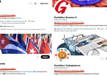 Cuentas de medios oficiales cubanos etiquetadas por Twiiter como 'Medios afiliados al Gobierno'. Foto: Cubaperiodistas.