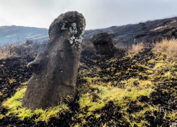 Moais quemados en Isla de Pascua tras incendio forestal