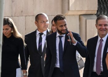 La estrella brasileña Neymar, antes del juicio en Barcelona. Foto: AFP.