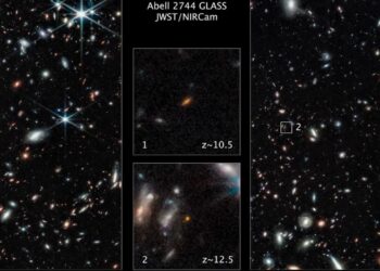 Dos de las galaxias más lejanas vistas hasta la fecha en una imagen del telescopio espacial James Webb de la NASA. Foto: NASA.