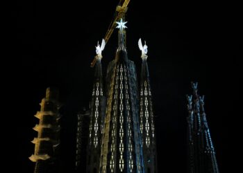 Una fase se construcción de la basílica de la Sagrada Familia. Foto: AFP