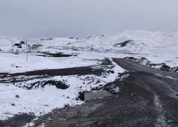 La cumbre en la vía a los Yungas se cubre con un manto blanco