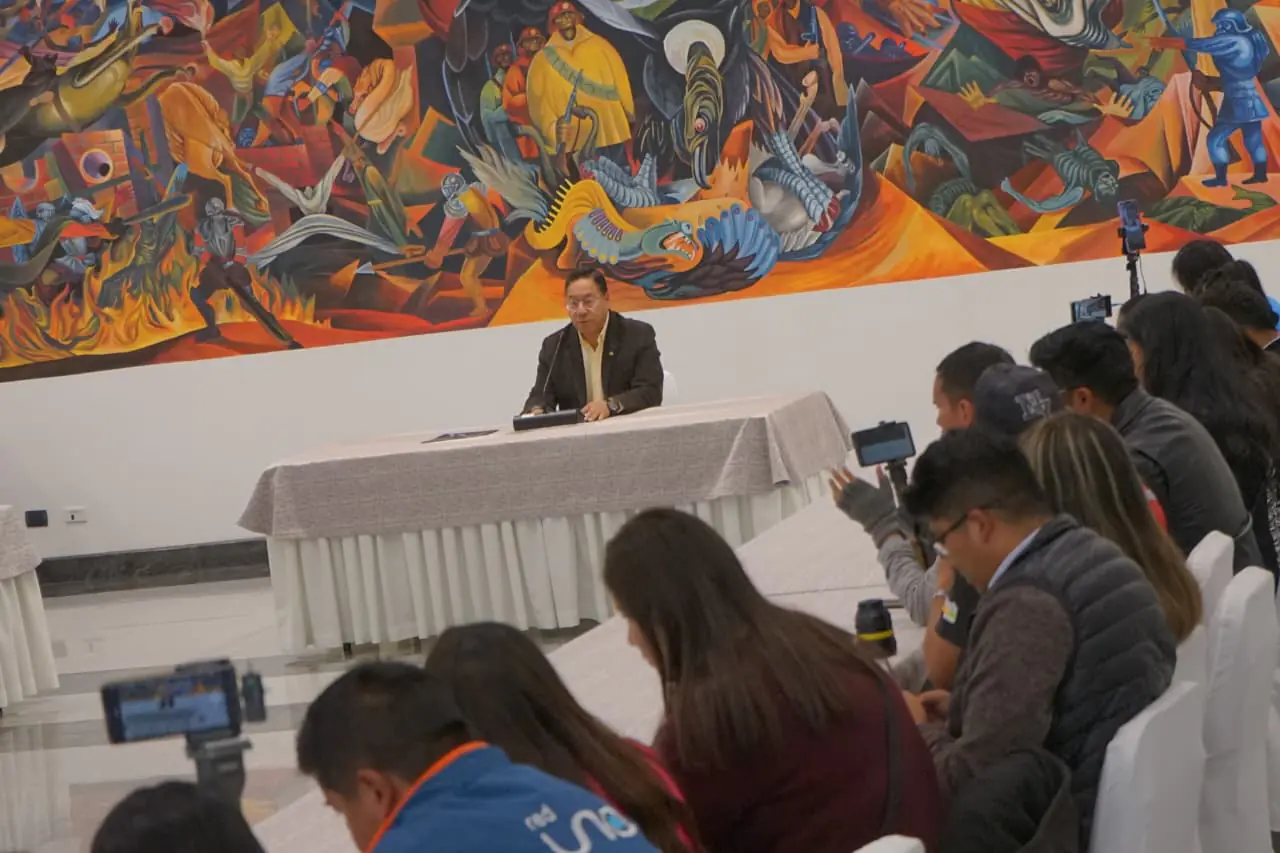 El presidente Luis Arce, en conferencia de prensa en la Casa Grande del Pueblo.