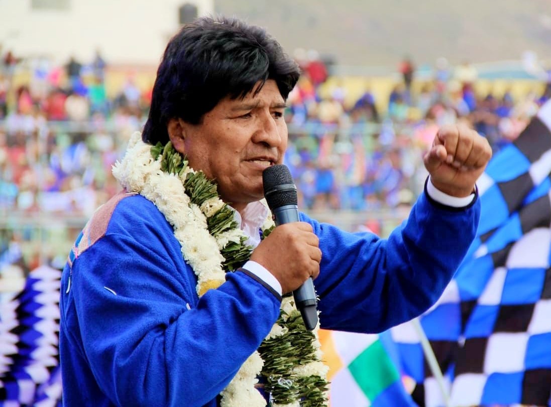 El expresidente Morales durante una concentración. Foto: Facebook Evo Morales.