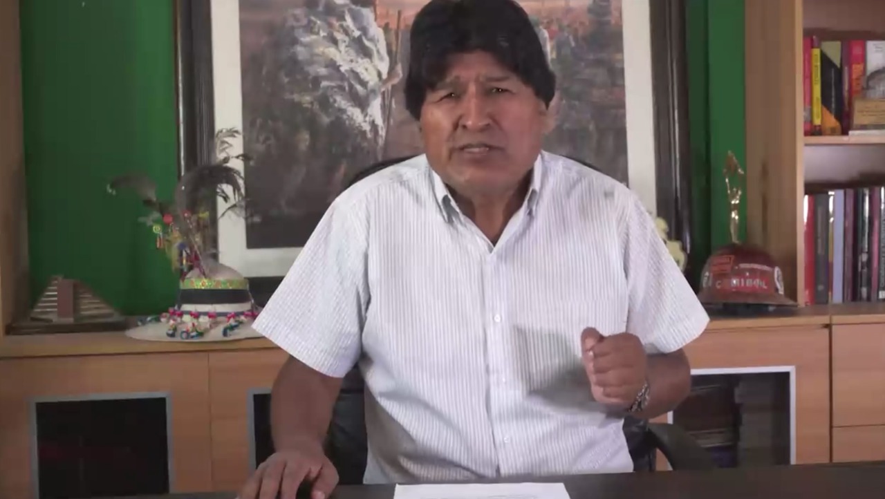 El expresidente Evo Morales en su mensaje a la nación. Foto: Captura video.