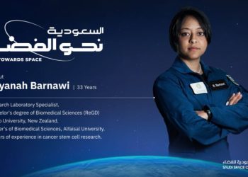Rayyana Barnaw, primera mujer astronauta de Arabia Saudita en el espacio. Foto: Twitter.