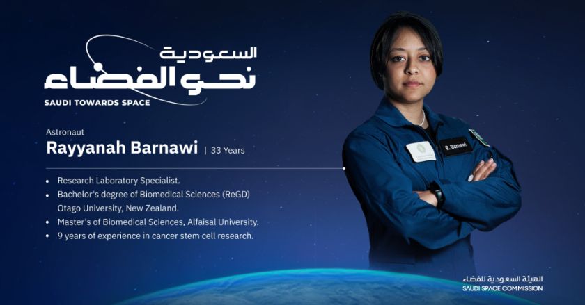Rayyana Barnaw, primera mujer astronauta de Arabia Saudita en el espacio. Foto: Twitter.
