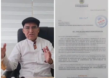 El gobernador de Chuquisaca, Damián Condori, envió una carta al gobernador interino para anunciar su reincorporación. FOTO: RRSS