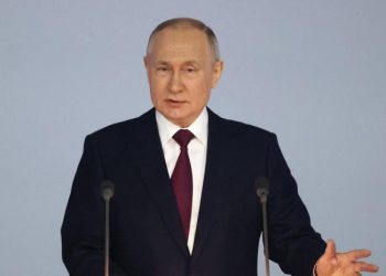 El presidente de Rusia, Vladímir Putin, durante su discurso sobre el estado de la nación, el 21 de febrero de 2023. Foto: AFP.