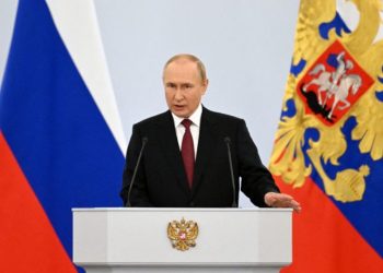 Vladimir Putin durante el discurso de anexión de Donetsk, Lugansk, Jersón y Zaporiyia. Foto: Reuters.