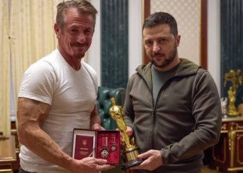 Sean Penn y el presidente ucraniano, Volodimir Zelenski. Foto: Oficina de Prensa Presidencial de Ucrania
