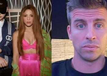 Shakira junto a Bizarrap y a la derecha Gerard Pique. Fotos: Instagram.