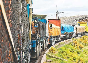 Los camiones bolivianos llegaron hasta la tranca de Desaguadero con carga internacional.