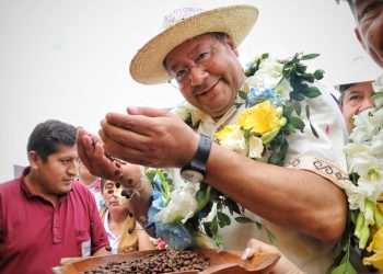 El presidente Luis Arce, ayer en Caranavi, en los Yungas.
