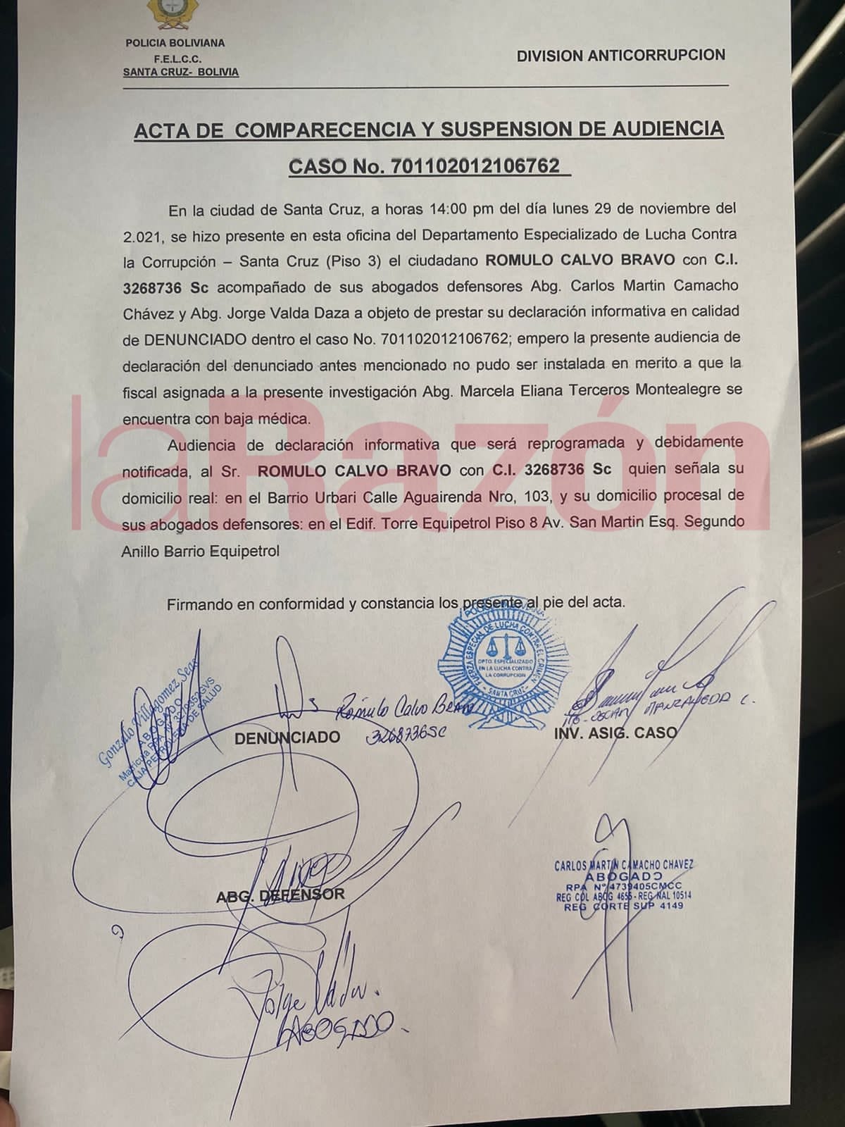Calvo asiste a una audiencia y ésta se suspende debido a la baja médica de la fiscal