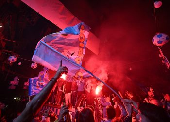 Festejo en Nápoles tras el Scudetto