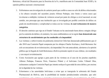 Exalumnos del colegio Juan XXIII rechazan la intervención de comisión del Vaticano para investigar casos de pederastia.