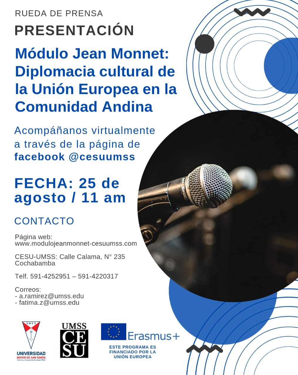 La UMSS y la UE lanzan el ‘Módulo Jean Monnet sobre Diplomacia Cultural en la Comunidad Andina’