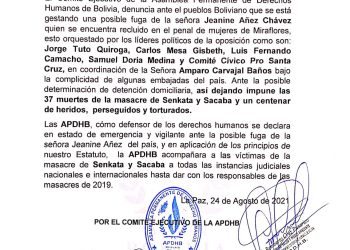 La APDHB denuncia que se gesta ‘una posible fuga’ de Áñez