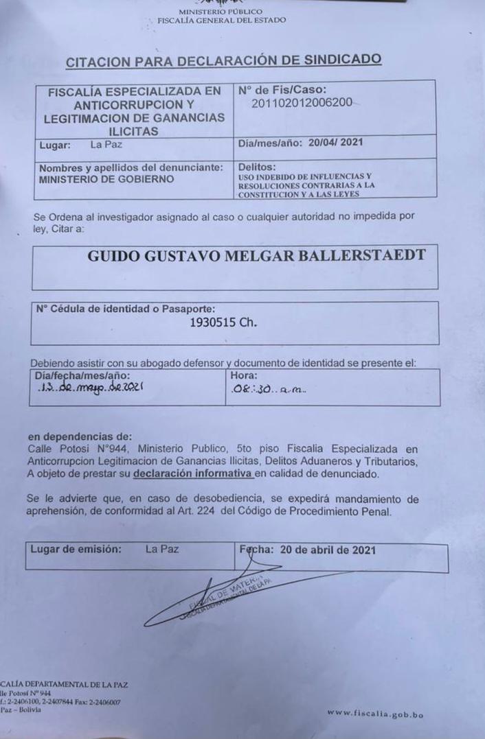 Aprehenden al exviceministro Guido Melgar por irregular acceso a datos del Segip