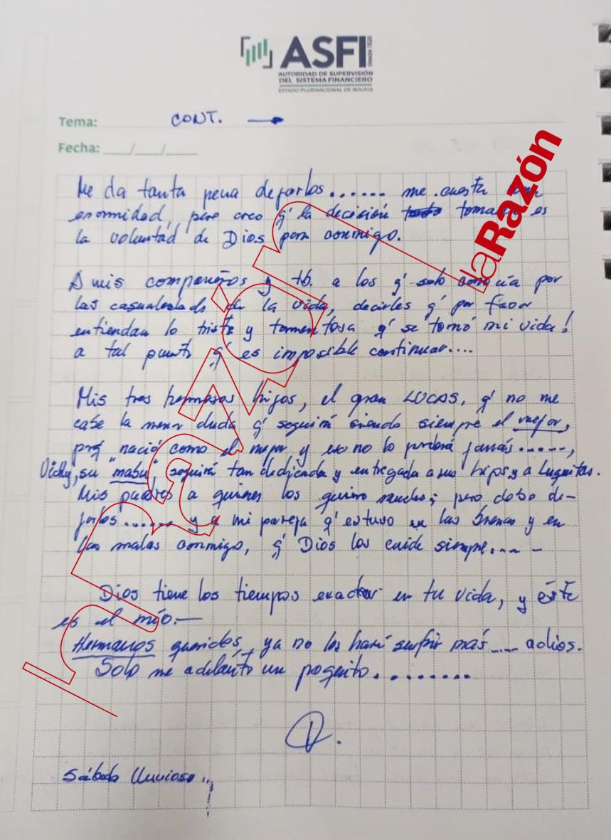 La carta póstuma fue escrita por Carlos Colodro, según los resultados del examen del IITCUP.