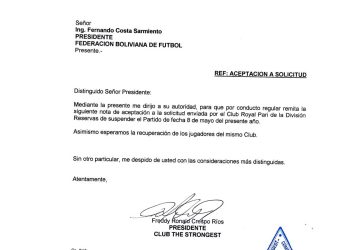 El partido The Strongest-Royal Pari se confirma para este sábado