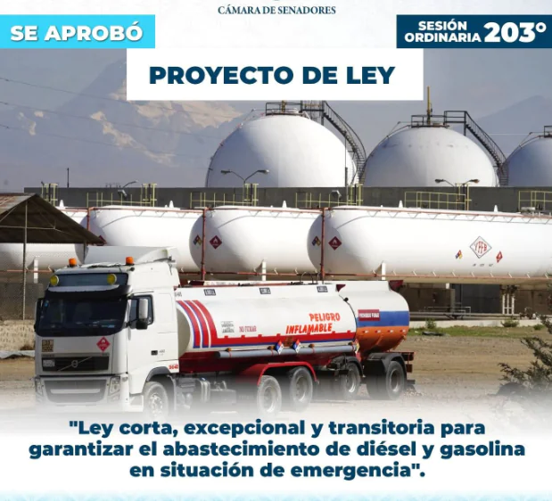 Senado aprueba ley para suministro directo de combustible