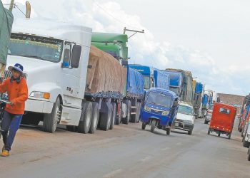 El transporte de carga internacional parado, en la frontera de Desaguadero.